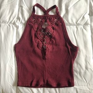 Maroon lace Kendall & Kylie crop top